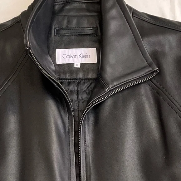 Calvin Klein Men's Genuine Black Leather Jacket, Medium (never worn)